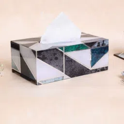 the home co. Shades Of Green & Gold MDF Wood New Mosaic Tissue Box-picture-42