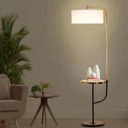 kapoor lampshades Biped White Cotton Shade Shelf Floor Lamp With Metal Base-picture-34