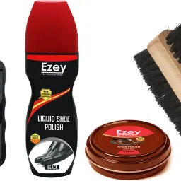 Ezey Wax Shoe Polish (Brown)+Liquid Shoe Polish (Black)+ Shoe Shiner +Twin Shoe Brush Shoe Care Kit-image-28