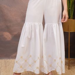 vishudh Women Regular Fit White Cotton Blend Trousers-picture-46