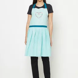 BLANC9 Teal Blue & White Printed Pure Cotton Apron-27