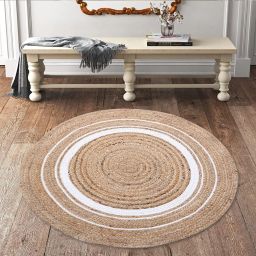 White, Beige Jute Carpet-31