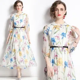 Women A-line Multicolor Maxi/Full Length Dress-image-101
