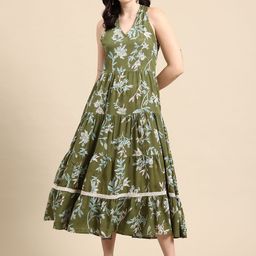metronaut Women A-line Green, Multicolor Midi/Calf Length Dress-picture-33