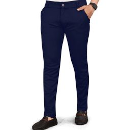 Men Slim Fit Blue Lycra Blend Trousers-image-3