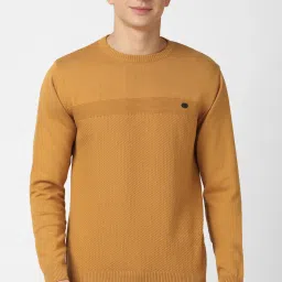 Men Self Design Crew Neck Yellow Sweater-image-46