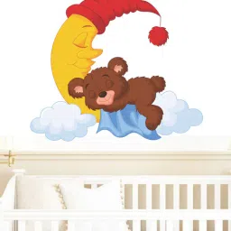 print mantras Pvc Vinyl 27 X 24 Inch Cute Teddy Bear Sleeping On Moon Wall Sticker-picture-15