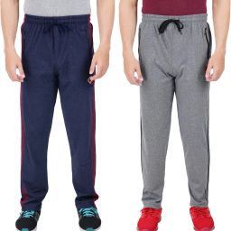 Pack of 2 Men Solid Dark Blue, Grey Track Pants-image-61