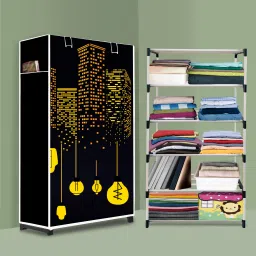 Strong 5 Shelf Plastic Foldable Wardrobe and Portable Almirah for Adults, Kids PVC Collapsible Wardrobe-image-84