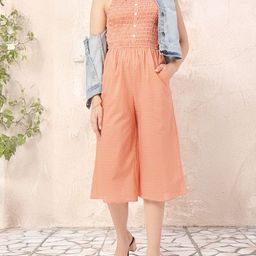DressBerry Casual Getaway Gingham Checks Smocked Capri Jumpsuit-picture-51