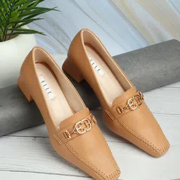 ELLE Square Toe Block Heels Pumps-1