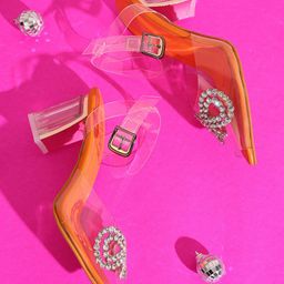 GNIST Mid-Top Pointed Toe Embellished Party Block Heels With Ankle Loop-4
