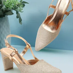 ICONICS Embellished Pointed Toe Block Heeled Pumps-23