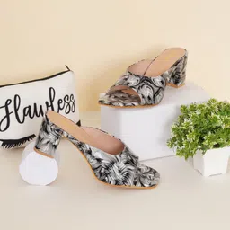 FABBHUE Peep Toes Slip On Printed Block Heels-9