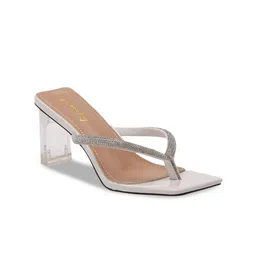 London Rag White Embellished PU Block Sandals-45