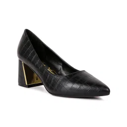 London Rag Textured Pointed Toe Block Heel Pumps-10