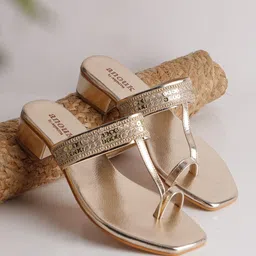 Anouk Gold-Toned Embroidered One Toe Block Heels-image-19