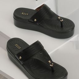 ELLE Textured Open Toe Flatform Heels With Laser Cuts-11