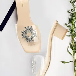 Retro Walk Embellished Open Toe Block Heels-3