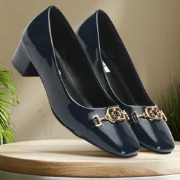 ELLE Square Toe Embellished Block Pumps-8