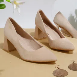 Flat n Heels Pointed Toe Suede Block Pumps-3