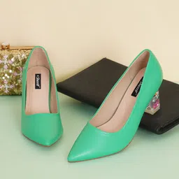 Sherrif Shoes Women Green Party Block Pumps-10