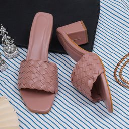 Misto Women Peach-Coloured Textured PU Block Heels-22