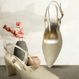 ICONICS Embellished Pointed Toe Block Heeled Pumps-49