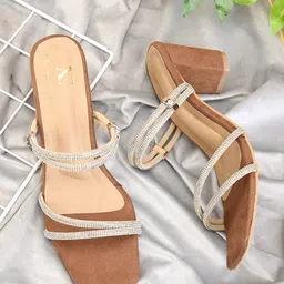 XE Looks Embellished Open Toe Block Heels image 3