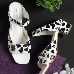 Monrow Black Printed PU Block Pumps-6