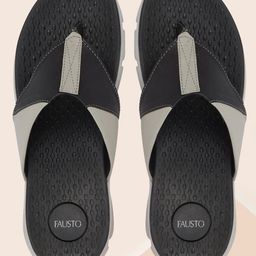 FAUSTO Men Black & Grey Colourblocked Thong Flip-Flops-image-85