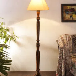 Devansh Off-White Textured Wooden Conical Floor Lamp-31