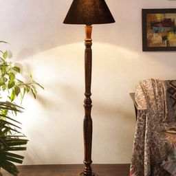 Devansh Black & Brown Cotton & Wooden Floor Lamp-14