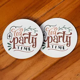 DecorTwistWhite & Brown 2 Pieces Printed Wooden Magnetic Coasters-25