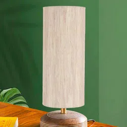 Devansh Off White Cylinder Textured Contemporary Wooden Table Lamp-image-64