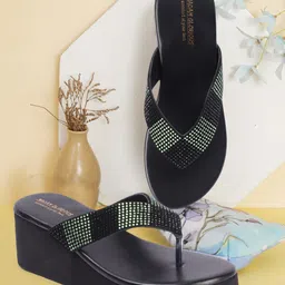 madam glorious Embellished Open Toe Wedge Heels-35