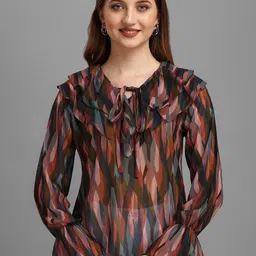 masakali.co Masakali Co Women Multicoloured Print Tie-Up Neck Georgette Top-picture-16