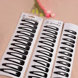 CHRONEX Set Of 12 Black Pairs Regular Metallic Tic Tac Hair Clips-2
