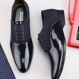 HERE&NOW Men Blue Textured Formal Lace-Up Oxfords Shoes-image-93