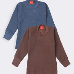 Lux Cottswool Boys Pack Of 2 Brown & Blue Solid Cotton Thermal Tops-image-25