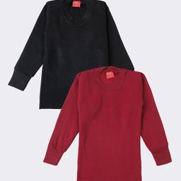 Lux Cottswool Boys Pack Of 2 Black & Maroon Solid Cotton Thermal Tops-image-75