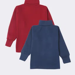 Lux Cottswool Boys Pack Of 2 Maroon & Blue Solid Cotton Thermal Tops-image-84