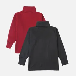 Lux Cottswool Boys Pack Of 2 Black & Maroon Solid Cotton Thermal Tops-image-29