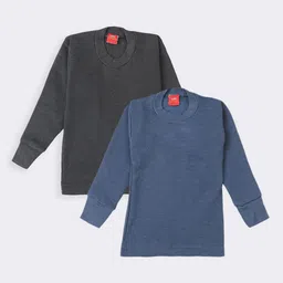Lux Cottswool Boys Pack Of 2 Blue & Black Solid Cotton Thermal Tops-image-71