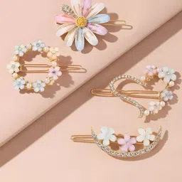 DN Creation Set Of 4 Rhinestone Flower Hair Clips-96