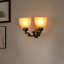 Fos Lighting Traditional Ornate Gold-Toned & Off White Dual Light Diamond Glass Wall Lamp-13