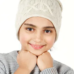 Bharatasya Unisex Kids White Cable knit Acrylic Beanie With Rolled Edges-image-19