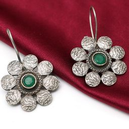 Ozanoo Brass-Plated Oxidised Floral Drop Earrings-image-16