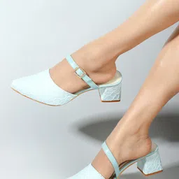 ICONICS Textured Pointed Toe Block Heeled Pumps image 5