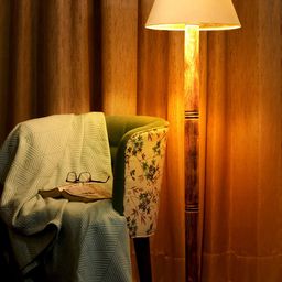 green girgit Brown & White Frustum Shape Floor Lamp With Taper Shade image 2